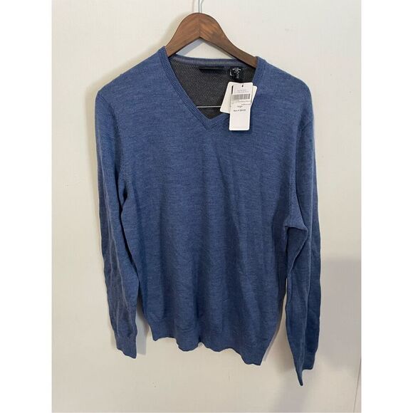 Brand New Calvin Klein Men’s Large Blue Extra Fine Merino Wool Pullover Sweater - Picture 1 of 6